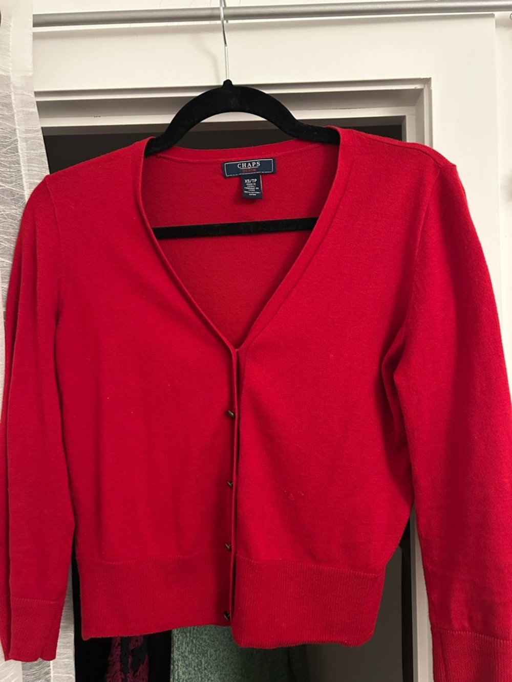 Chaps Bright Red V-Neck Button Front Cardigan